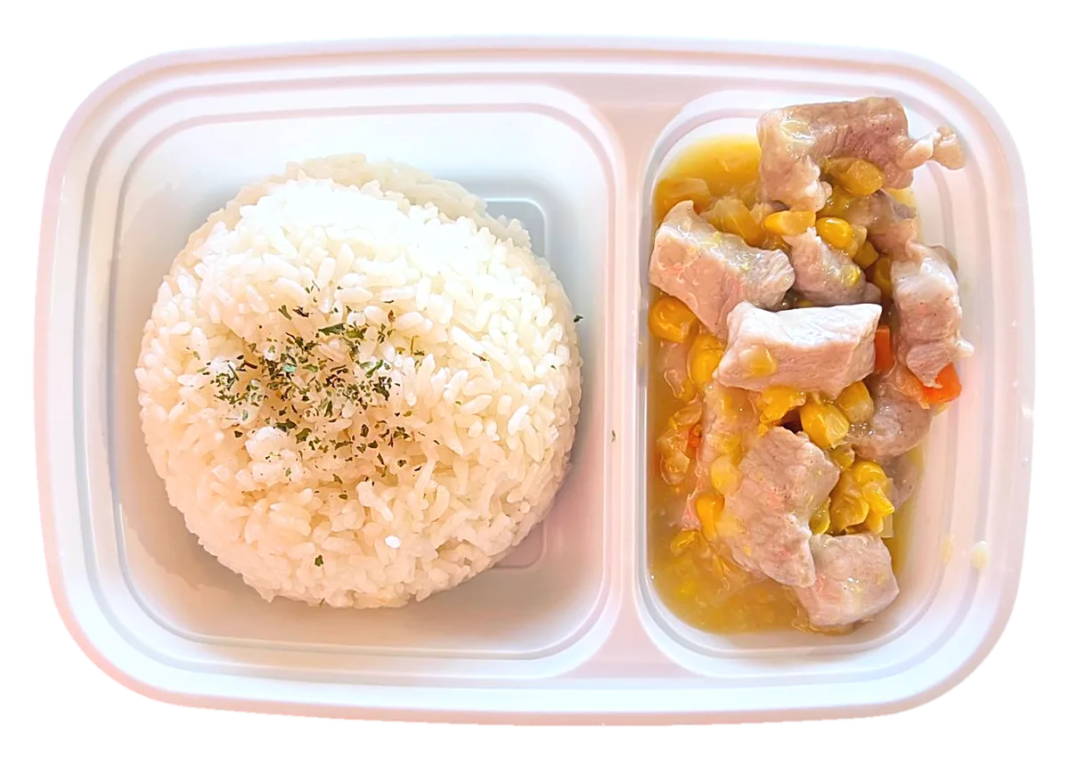 Corn and Pork rice box with pork and sweet corn sauce