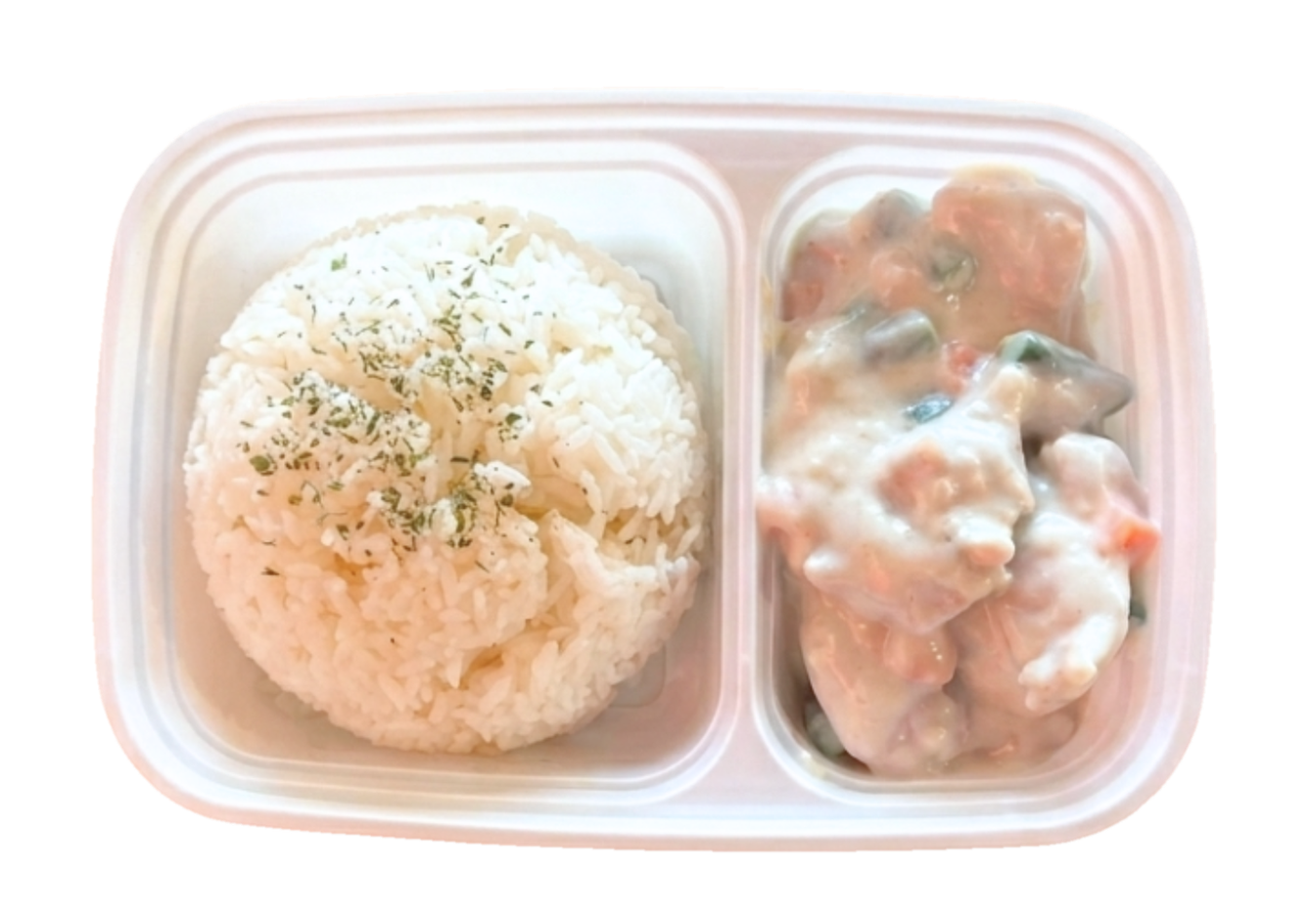Creamy Chicken Box with rice and chicken in white cream sauce