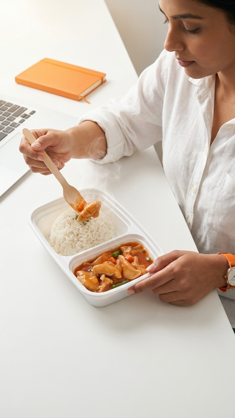 GoBox Kitchen meal box being eaten at a desk