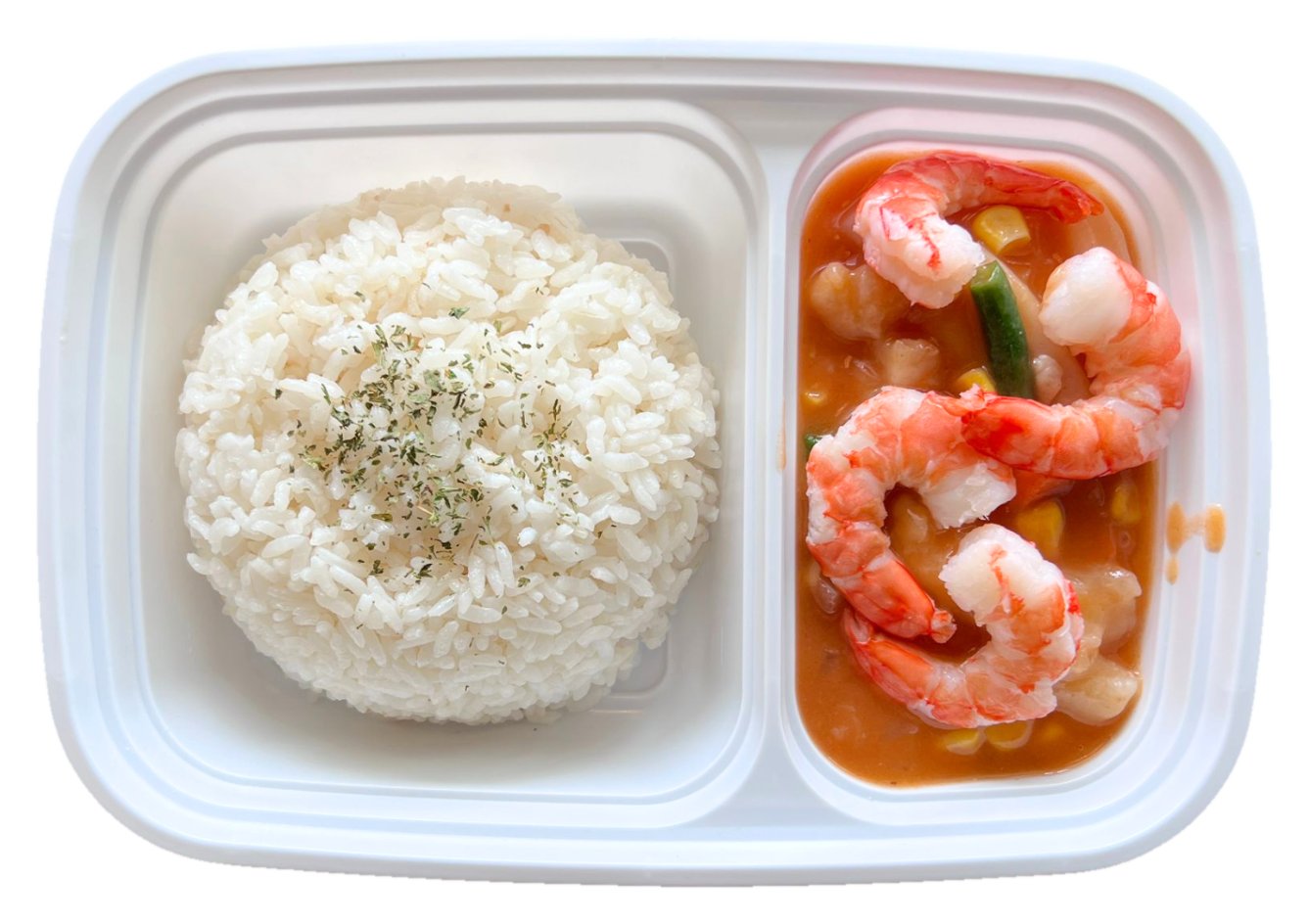 Tomato Seafood Box with rice and shrimp in tomato sauce
